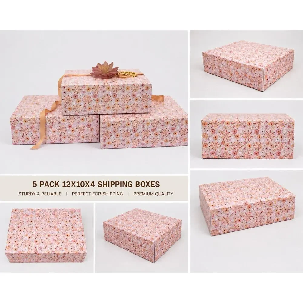 Cute Sunshine Shipping Boxes 5 Pack of 12x10x4 Rectangular Cardboard